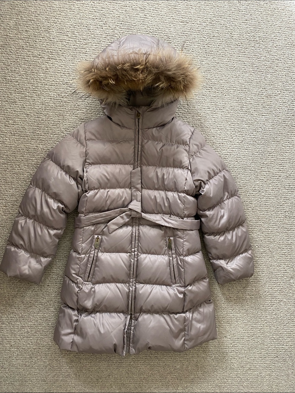 Jacadi girls Taupe Puffer Coat with Faux Fur Trim